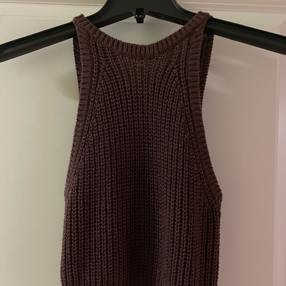 Dark Purple Knitted Halter Crop Top S